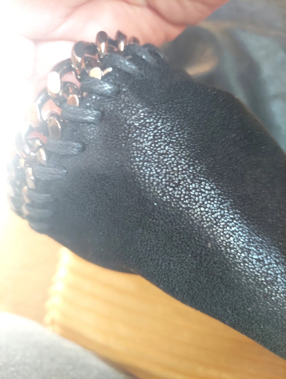 Stella McCartney black Whipstitch Chain-Trim Suede  Tote Bag Made In Italy - Picture 7 of 16